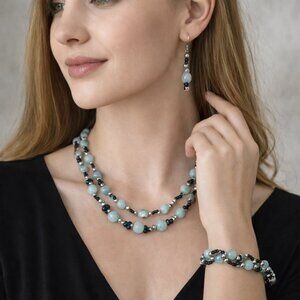 Natural Aquamarine Jewelry Set – Necklace, Bracelet & Earrings